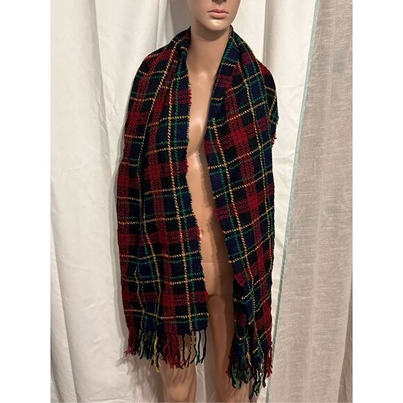 Nice UNISEX Vintage Fashion Style Accessory PLAID Red Black Design Fringe End Go - Picture 2 of 5